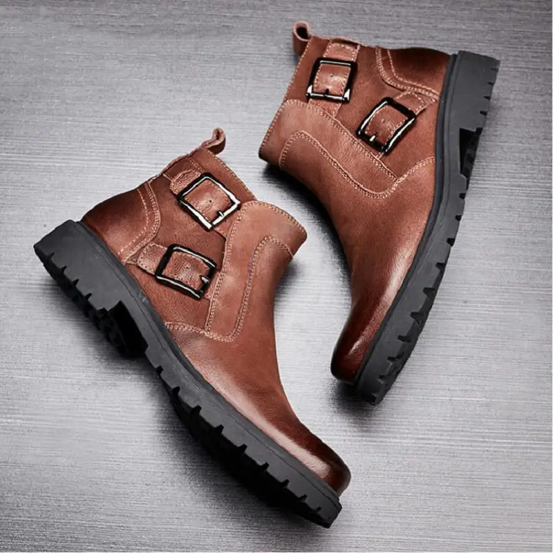 MYCOLEN/Новые Плюшевые Теплые ботильоны на молнии с пуговицами мужские зимние