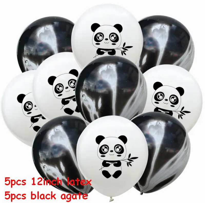 panda black agate 10 шт. латексные шары в черный горошек с рисунком панды из мультфильма, зеленые конфетти, Детские шары для дня рождения, украшения, принадлежности для тематической вечеринки - Цвет: panda black agate