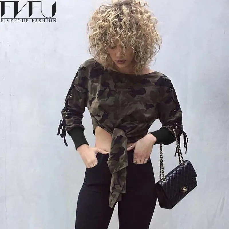 2017 Новая мода весна Толстовка Для женщин Камуфляж повязки с длинным рукавом Лук