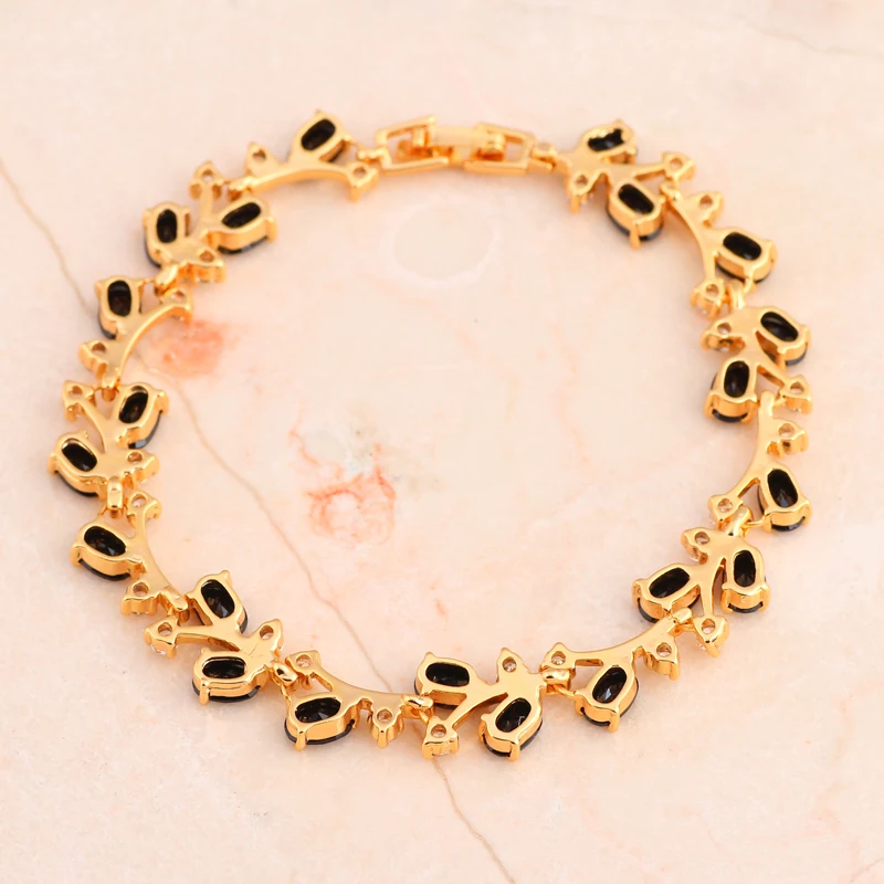 Таинственный Дизайн черный оникс Браслеты золотой тон Черный Циркон Здоровье