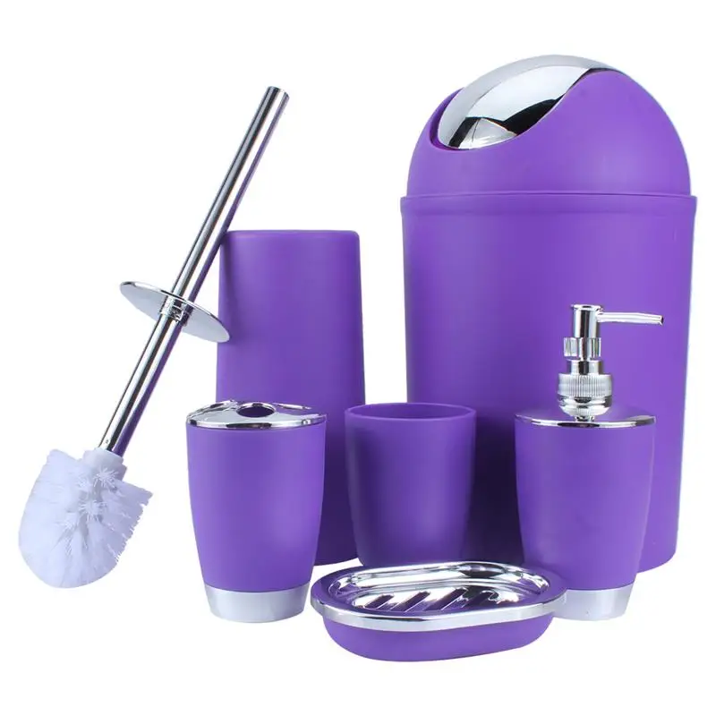 Purple 6 в 1 держатель для ванной зубной щетки, держатель для мыла, держатель для дезинфицирующего средства для рук, бутылки, контейнеры для туалетной щетки и т. Д., набор аксессуаров, 6 цветов - Цвет: Purple