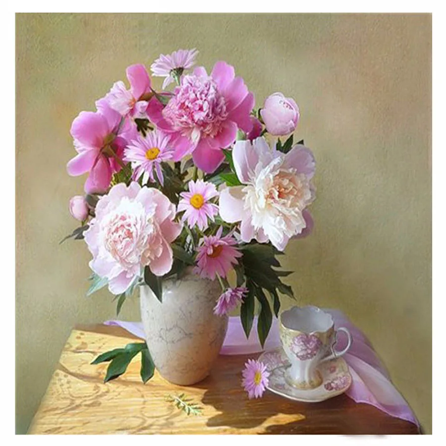Алмазная 5D картина сделай сам полноразмерная вышивка с цветами пионами