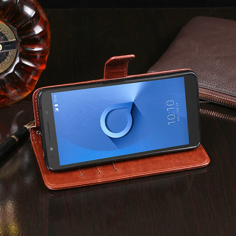 Роскошный кожаный флип чехол для Alcatel 1C 2019 задняя крышка защитный телефона 5003D