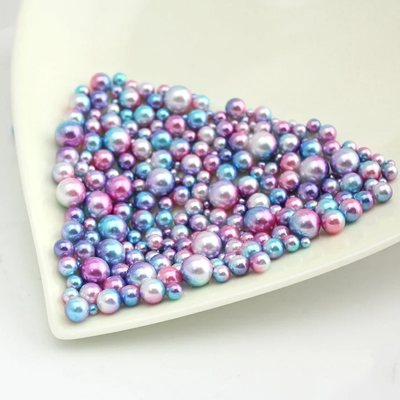 Радужные разноцветные Круглые бусины из искусственного жемчуга без отверстий