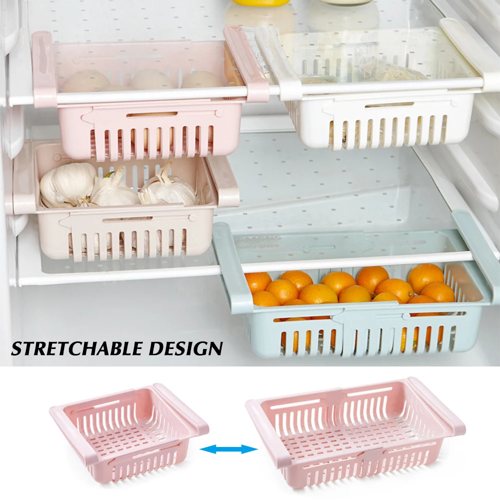 1PC Adjustable Stretchable Fridge Organizer Drawer Basket Refrigerator Pull-out Drawers Fresh Spacer Layer Storage Rack