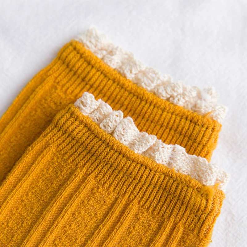 Женские носки Новинка осени 2019 модные кружевные хлопковые однотонные милые