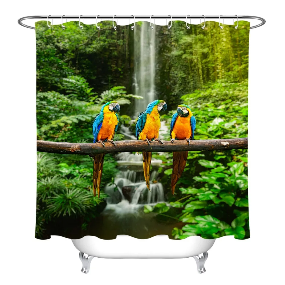 Водонепроницаемая занавеска для душа LB с синим и желтым ара водопадом зеленым