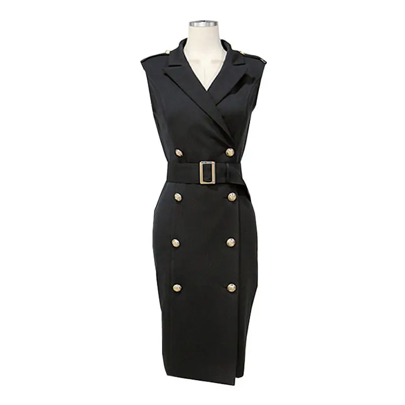 2019 Summer Office Lady Dress V-neck Korean Double Button Slim Bodycon Pencil Dresses Elegant Fashion Vestido OL Work f553 | Женская
