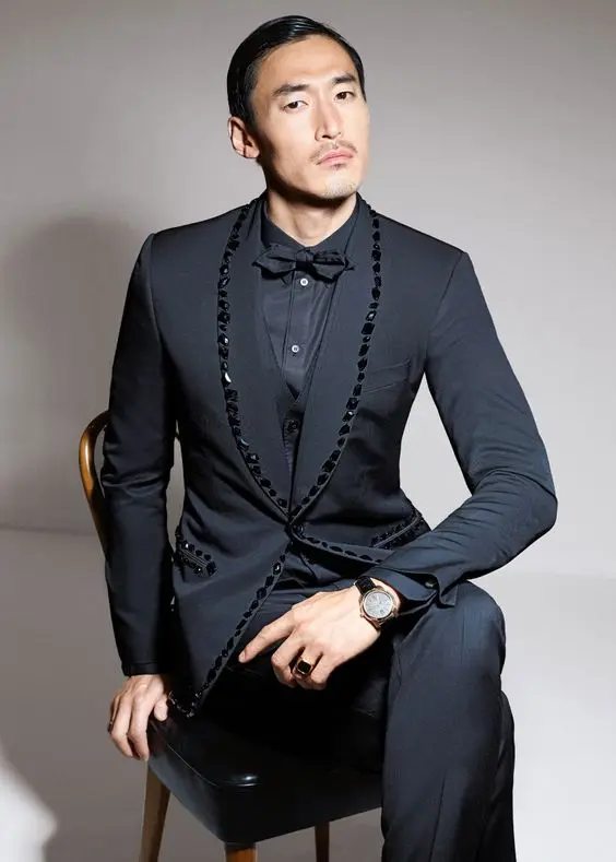 

2019 последние конструкции пальто брюки черные стразы мужской костюм Slim Fit Тощий 2 шт. смокинг на заказ костюмы для выпускного жениха Блейзер ...