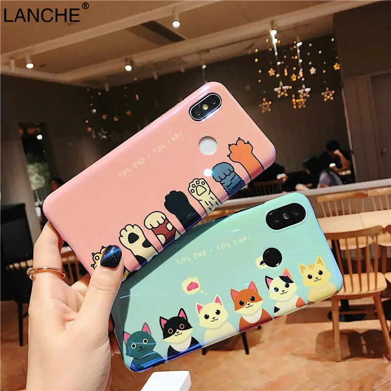 LANCHE Blu-ray Silicone Phone Case For Xiaomi Redmi Note 7 Pro mi 8 9 se Cute Cartoon Cat claw Soft Cover Shell Coque |