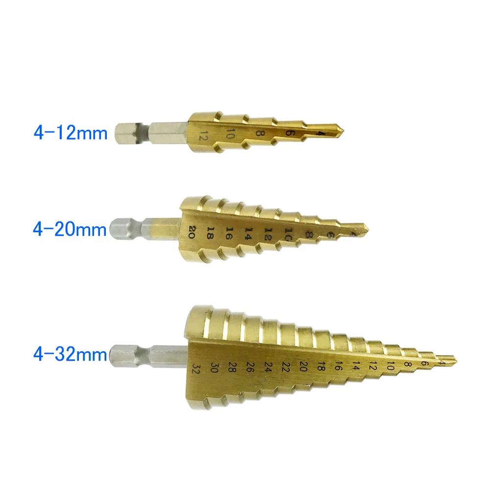 Ступенчатое сверло HSS с титановым покрытием буровые электроинструменты 4 12 20 32 мм