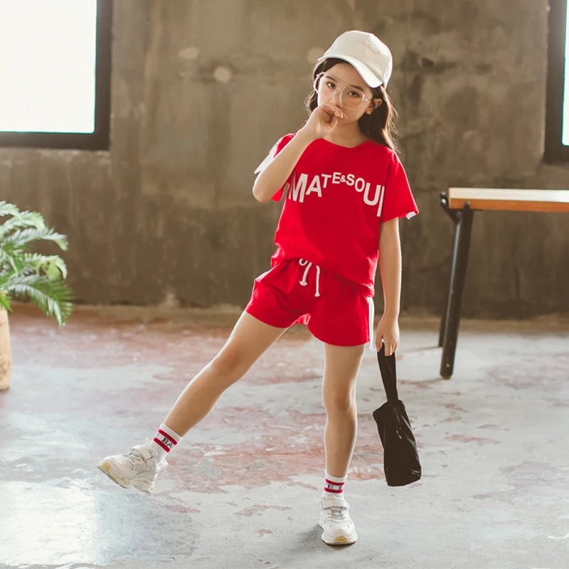 ActhInK/подростков модная одежда для девочек с надписью Комплект Детская футболка