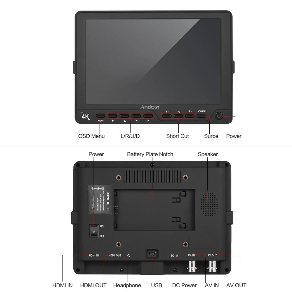 Andoer S7 профессиональный 7 дюймовый полевой монитор для камеры IPS Full HD видеомонитор