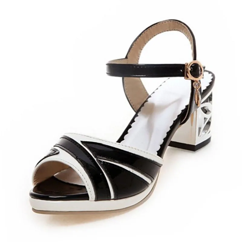 

Tuyoki Size 33-46 Women High Heel Sandals Open Toe Buckle Mixed Color Women Summer Shoes Elegant Dress Office Lady Footwear
