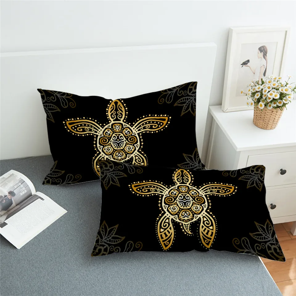 BeddingOutlet Turtle Pillow Case Golden Tortoise Pillowcase Luxury Animal Pillow Cover Bohemian Yellow for Bedroom Fronha