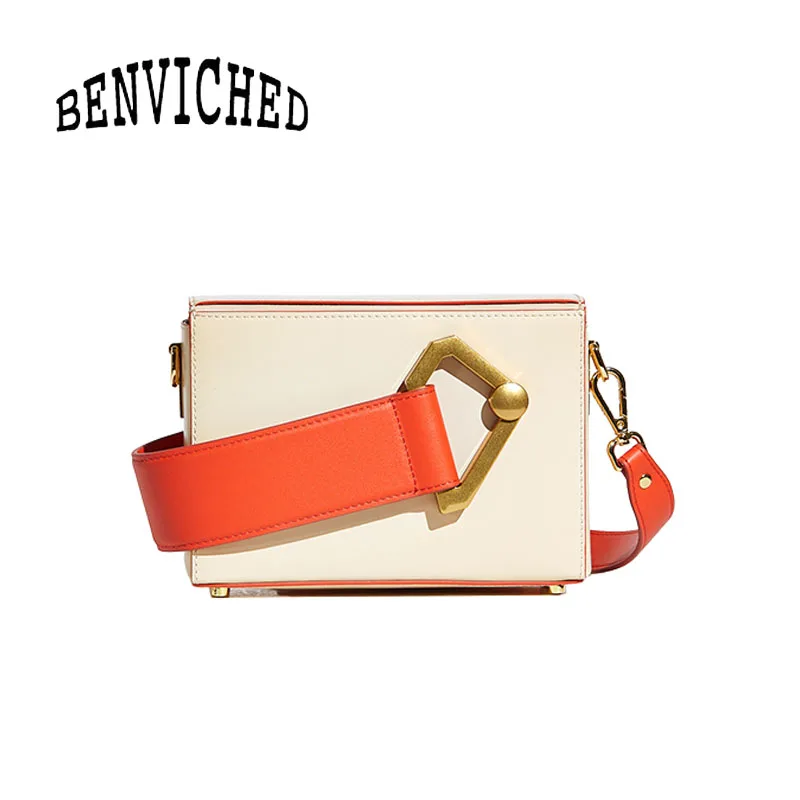 

BENVICHED Lady Cattle leather bag 2021 fashion Original personality retro Color collision women handbag single shoulder bag c483