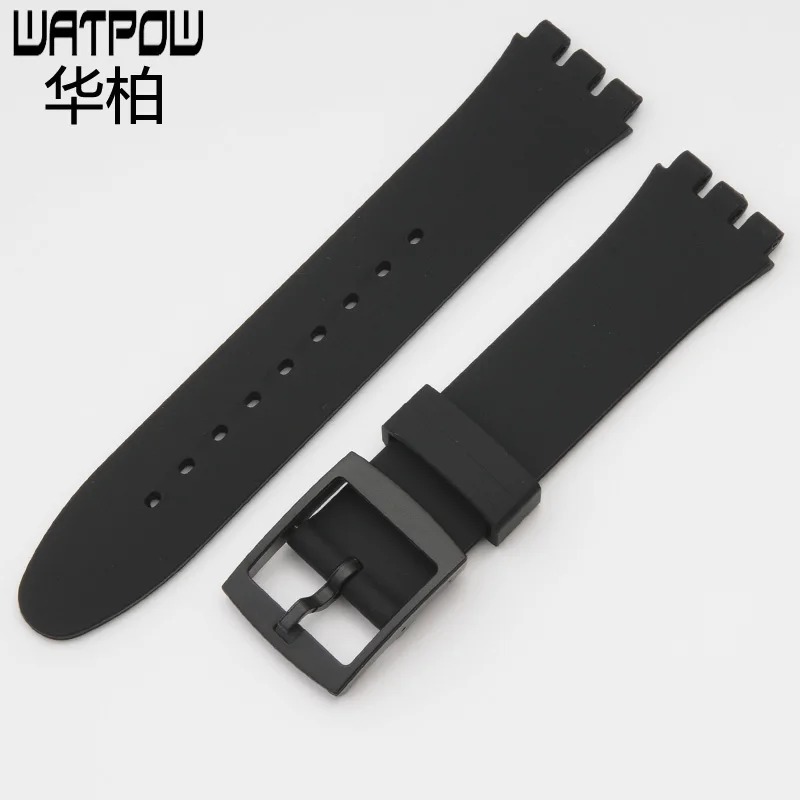 19 мм высокое качество силиконовые белые черные часы с для swatch Мужские ремешок +