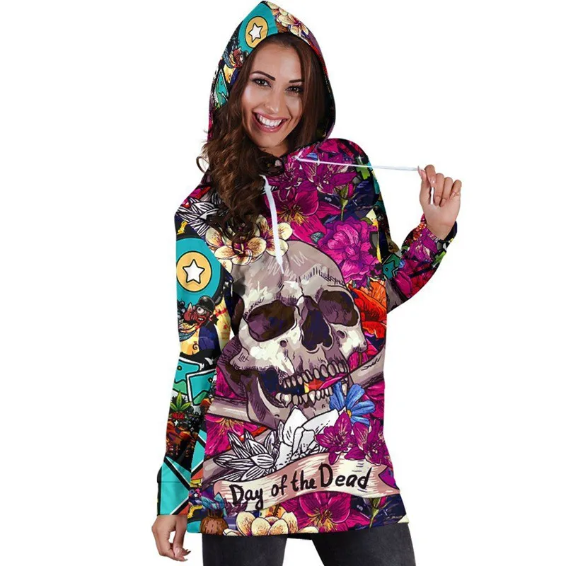 hip hop pullover Худи с длинным рукавом и цветочным принтом, платье-толстовка, облегающее женское мини-платье, Осеннее женское платье с капюшоном, Vestidos размера плюс, пуловер, топы - Цвет: hip hop pullover