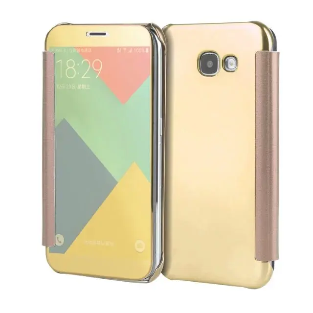 Для Samsung Galaxy A7 2017 кожаный чехол для телефона Роскошные золотое покрытие Mirror флип
