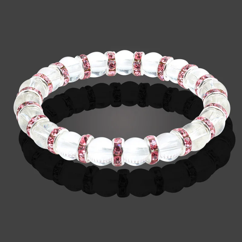 silver pink Серебряные стразы, круглые прозрачные белые бусины, браслеты из натурального камня, растягивающиеся мужские и женские браслеты, круглые бусины, эластичные украшения - Окраска металла: silver pink
