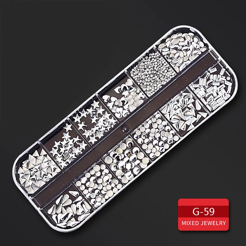 G-059 ROHWXY 12 Сетки сплав для дизайна ногтей кристалл 3D DIY Дизайн ногтей Стразы камень для ногтей Акриловые Алмазные сверла украшения для ногтей Шарм драгоценные камни - Цвет: G-059