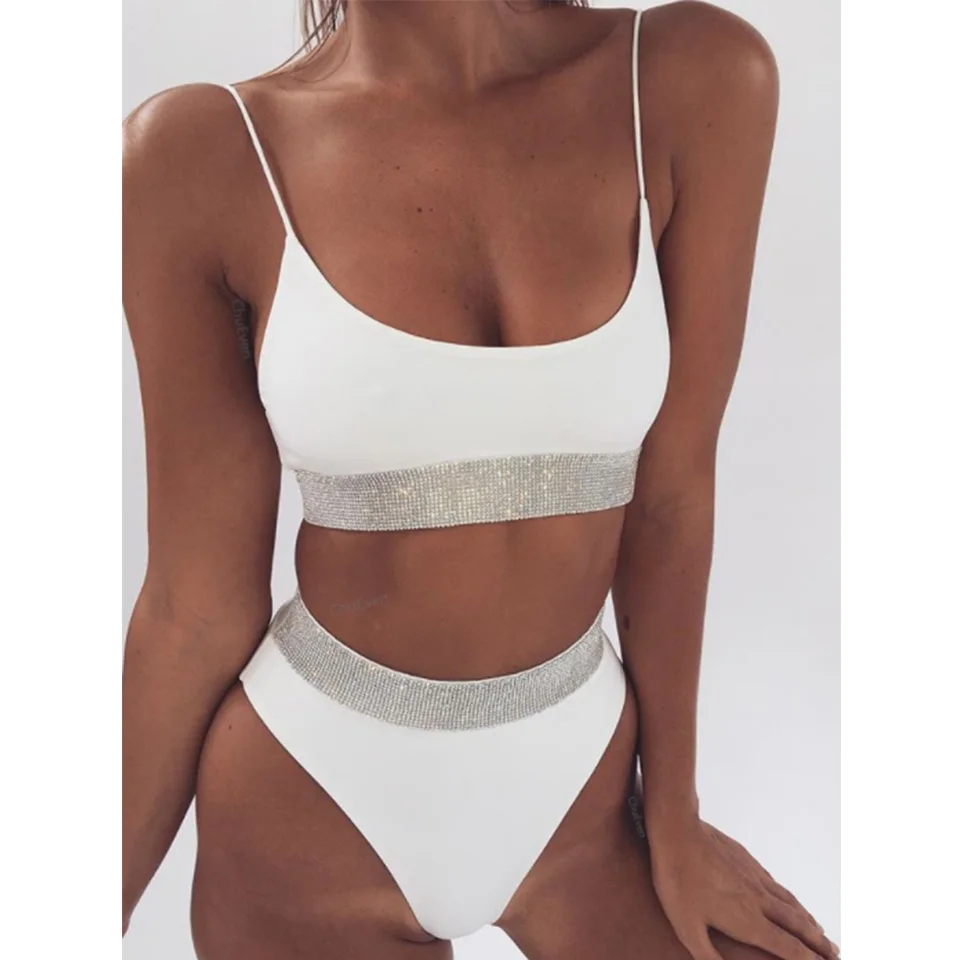 SUNRAINBOW 2019 Girls Solid Biquini High Wasit White Black Red Bikini Women Swimwear Female Swimsuit Set Bating Suit Swim |