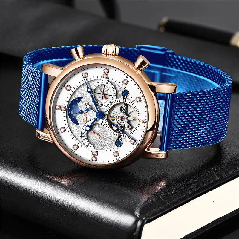 LIGE мужские s наручные часы tourbillon модные спортивные автоматические сетчатые с