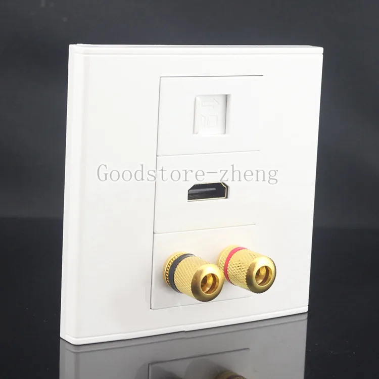 1 динамик 2 переплетенных столба типа банан + HDMI RJ45 Cat5e LAN аудио Настенная пластина |