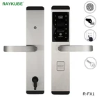 Цифровой электронный дверной замок RAYKUBE со сканером отпечатков пальцев для дома, Противоугонный интеллектуальный замок, пароль и RFID-карта