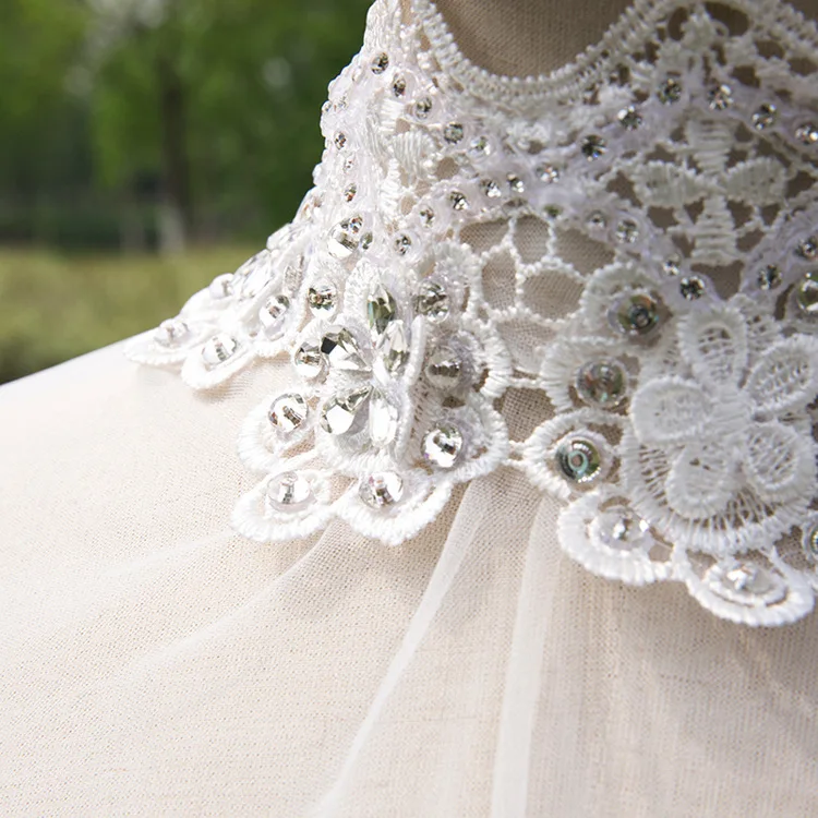 Длинные Кружевные тюлевые Свадебные накидки с высокой горловиной и аппликацией