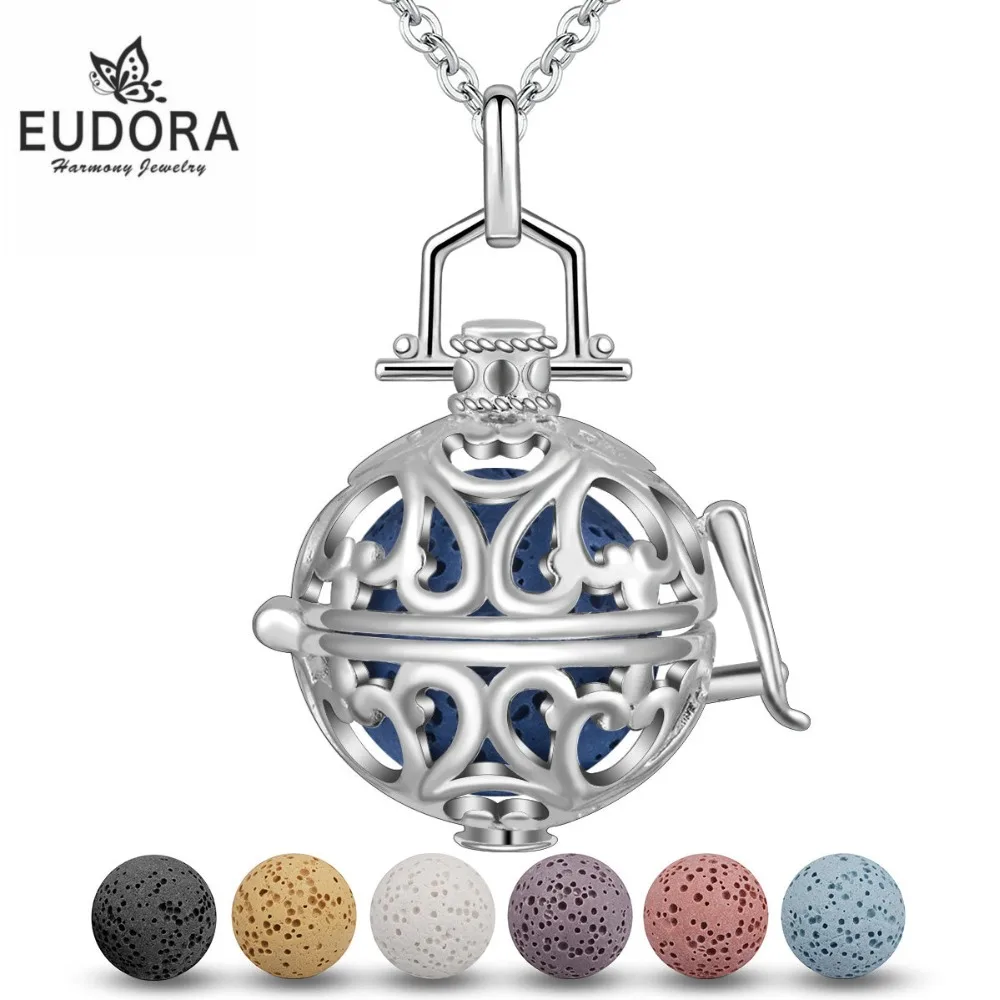 

Eudora 16mm Hollow Locket Lava stone Pendant Perfume Aromatherapy Locket Diffuser Women Necklace for Perfume Essential Oil H116
