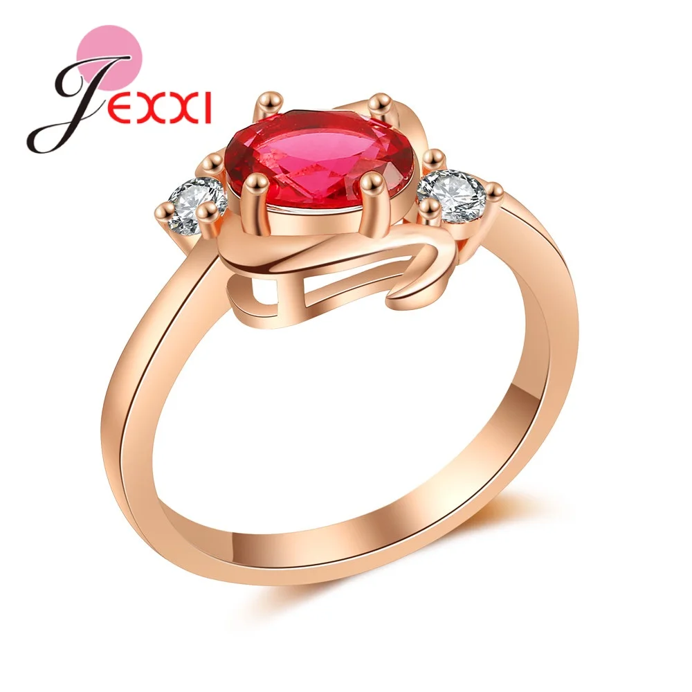 

Elegant Oval Red Clear Crystals Filled Rings For Women Bridal Party Wedding Jewelry Rose Gold Filled Engagement Anillos