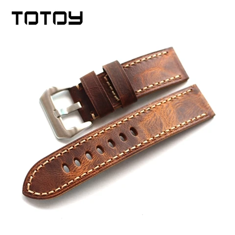 Ремешок TOTOY мужской кожаный в стиле милитари грубый браслет с отделкой для Panerai PAM