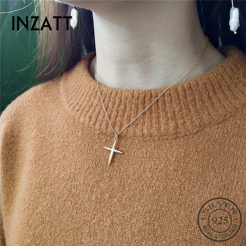 INZATT, индивидуальный золотой крест, колье, ожерелье для женщин, настоящее 925 пробы, серебро, модное ювелирное изделие, подарок на день рождения