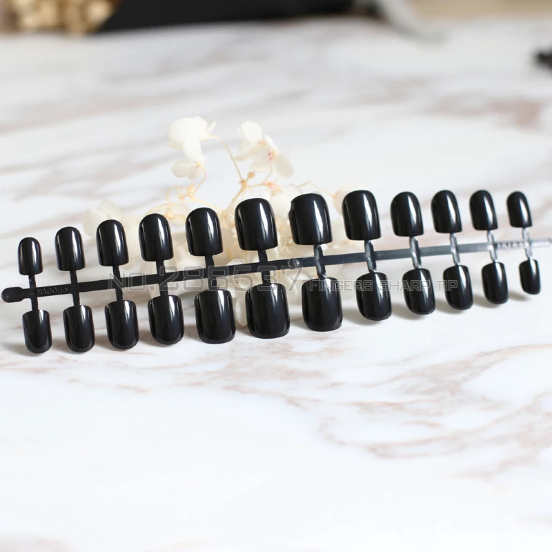 Модный 24 шт. накладные ногти черного цвета короткий абзац с круглым квадратным