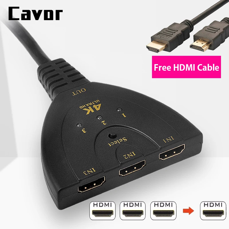 Разветвитель Cavor HDMI 4K * 2K 3D Mini 3 порта переключатель 1.4b для HDTV Xiaomi Box PS3 PS4 Splitte С