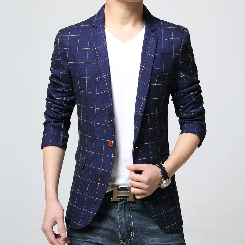 

Spring 2020 new tide of cultivate one's morality men checked dress youth thin suit