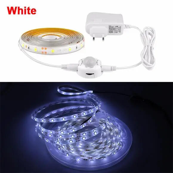 white 1-5 м светодиодный светильник для шкафа датчик движения DC12V 2835 SMD Светодиодная лампа с 12 V 1A 2A 3A источник питания - Испускаемый цвет: white