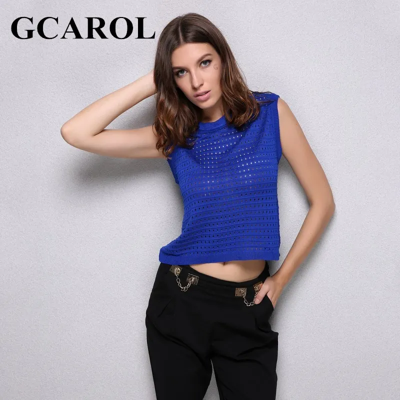 Gcarol Новое поступление трикотажные crtops выдалбливают свитер без рукавов оранжевый