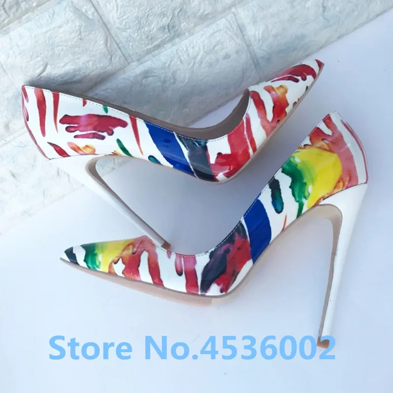 Новое поступление Мода граффити с острым носком на тонком высоком каблуке 8/10/12 см
