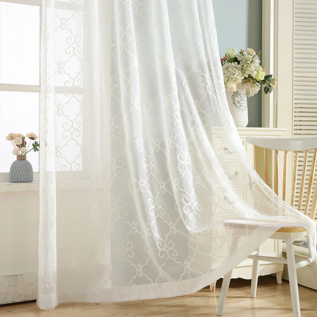 Занавески на окна прозрачные с цветочной вышивкой тюлевые льняные ткани для
