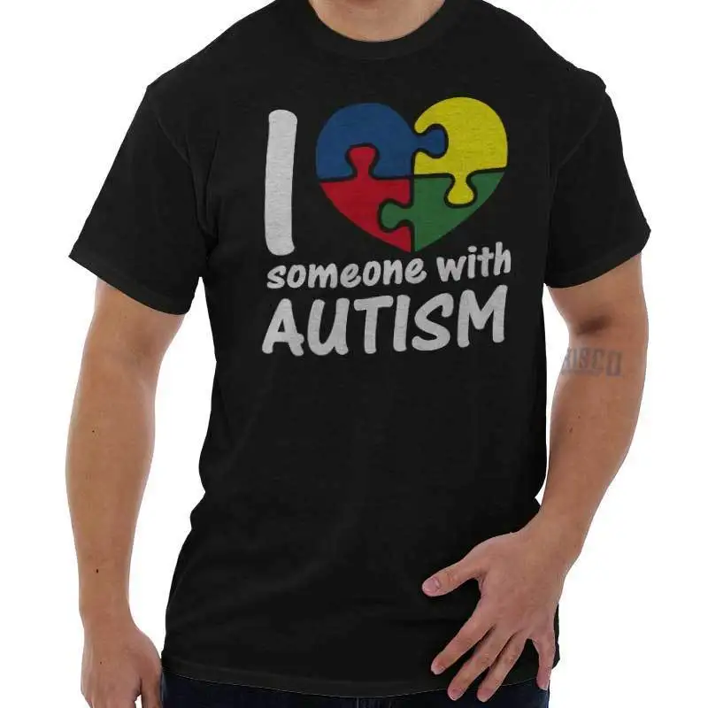 Мужская футболка с надписью I Love Who Autism Повседневная Heart Gift Idea Support унисекс модная