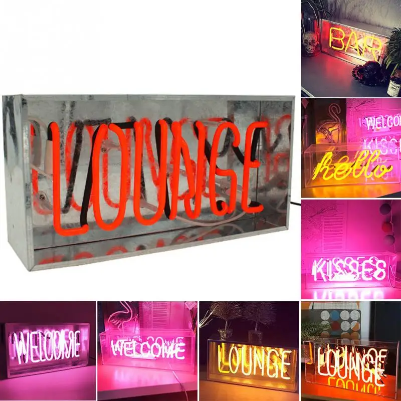 Настольная неоновая лампа Lounge Welcome Bar Hello Kisses желтый/розовый свет для помещений