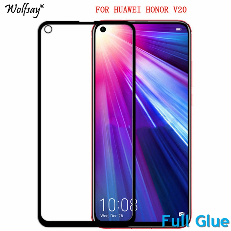 Protector de pantalla con pegamento completo para Huawei Honor View 20, vidrio templado, pel&iacute;cula pr&eacute;mium, 9H, 2.5D, 2 uds.-0