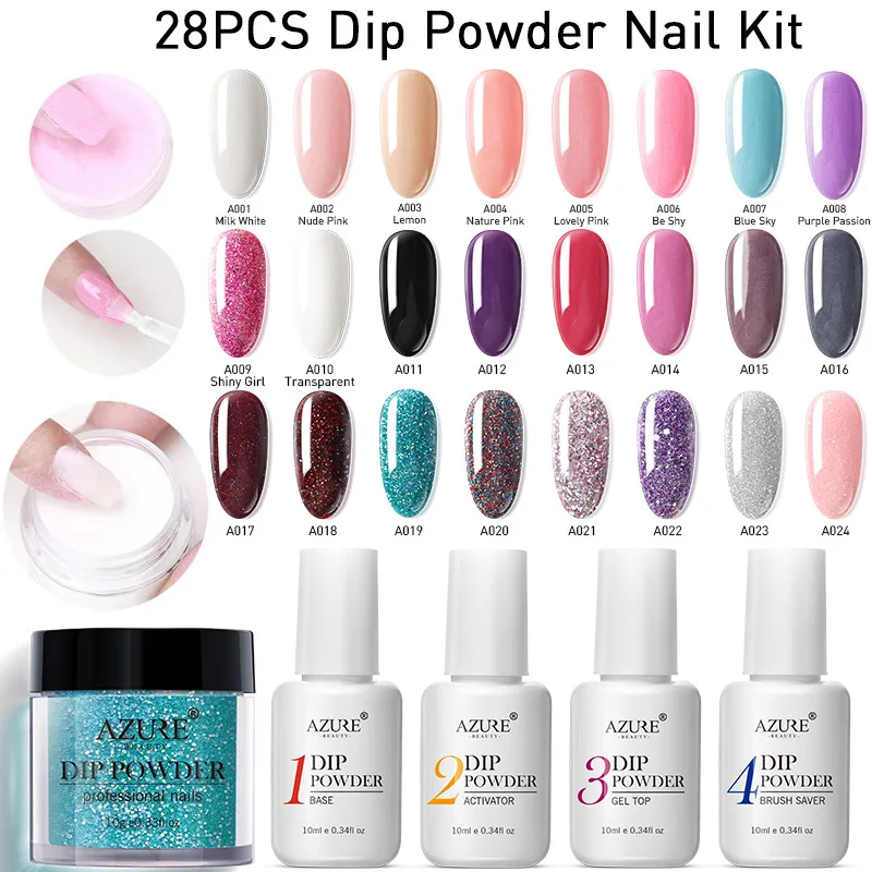 Azure Beauty 28 шт./лот порошок для дизайна ногтей блестящий градиентный цвет Dip Powder