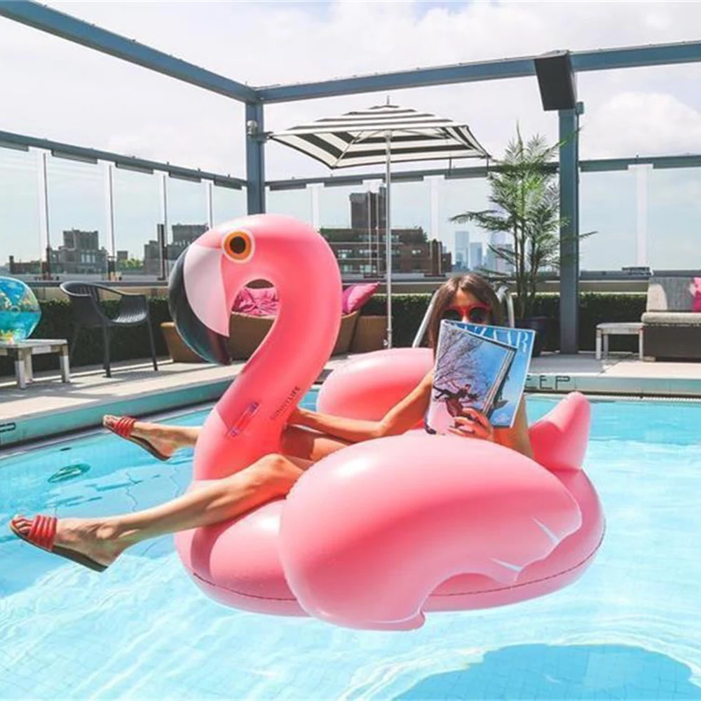 Giant Inflatable Pool Toys Summer Swimming Ring Float Lounge Fun Island Large Animal Inflatable Floating Beach Toys Flamingo