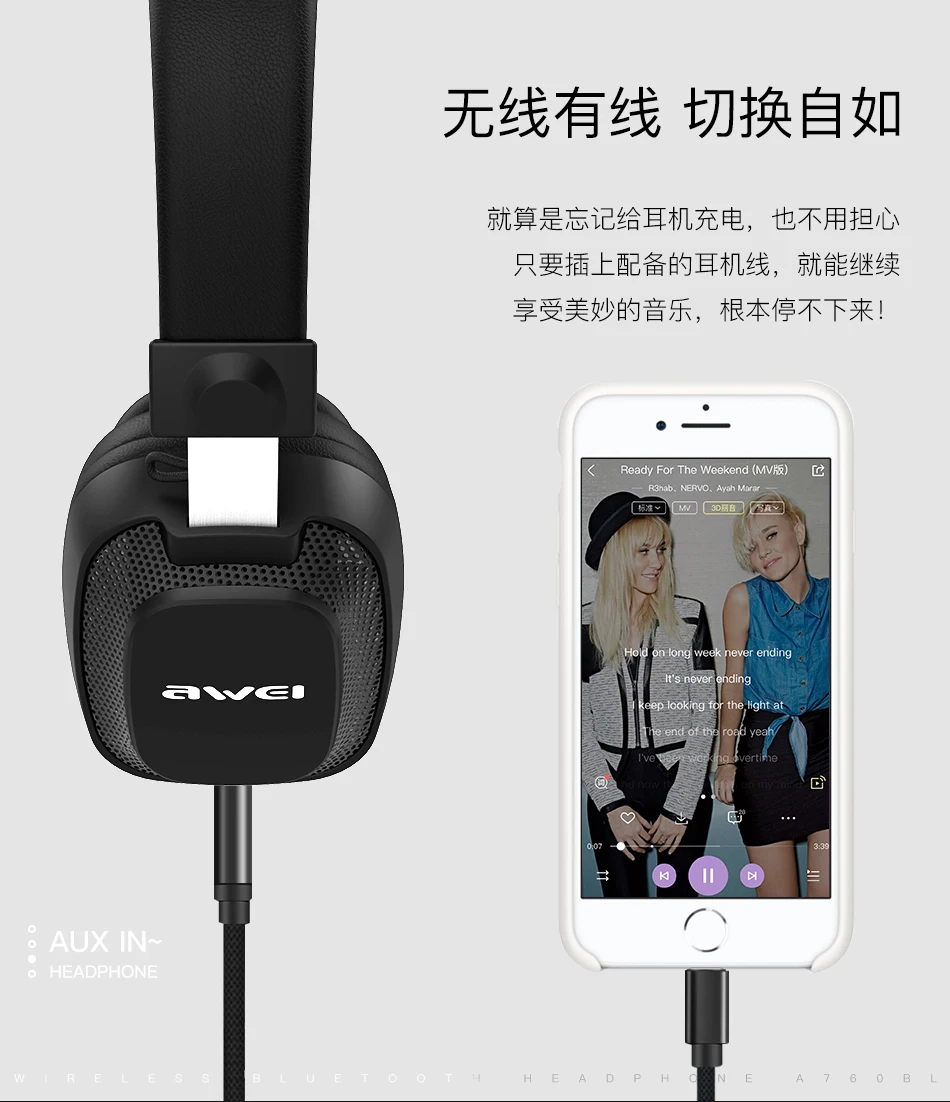 Новейшие AWEI A760BL v4.2 Bluetooth наушники объемного 3D стерео Беспроводная гарнитура со