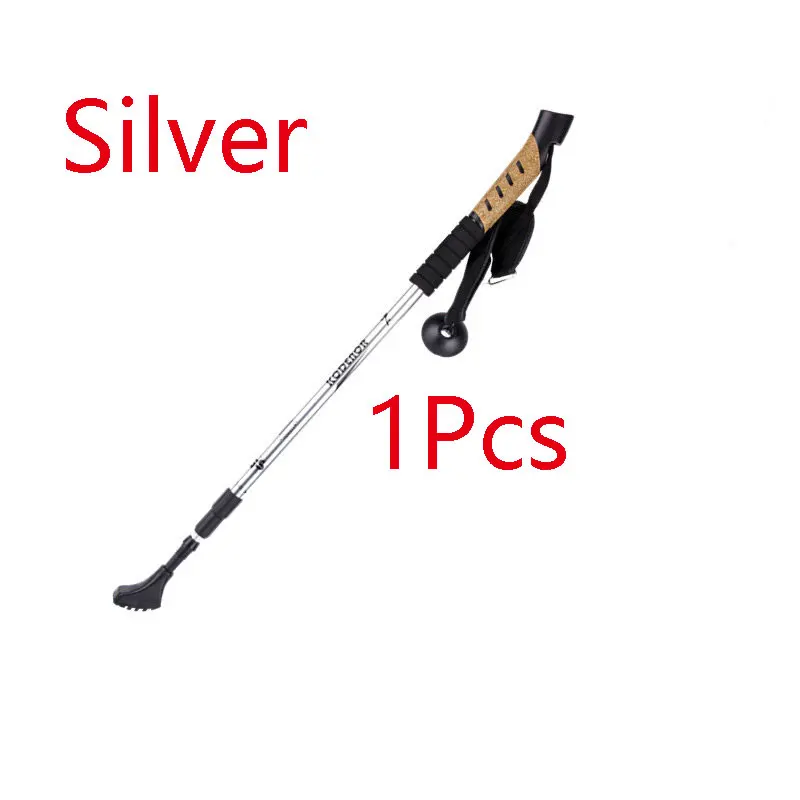 Silver 1pcs Анти шок скандинавские трости телескопические треккинговые походные палки уличные сверхлегкие трости с резиновыми наконечниками регулируемые - Цвет: Silver 1pcs