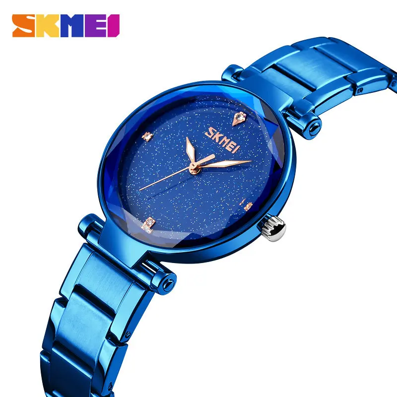 blue SKMEI Модные кварцевые 9180 женские часы Топ Элегантный Звездный циферблат женские часы из нержавеющей стали женские наручные часы Bayan Kol Saati - Цвет: blue