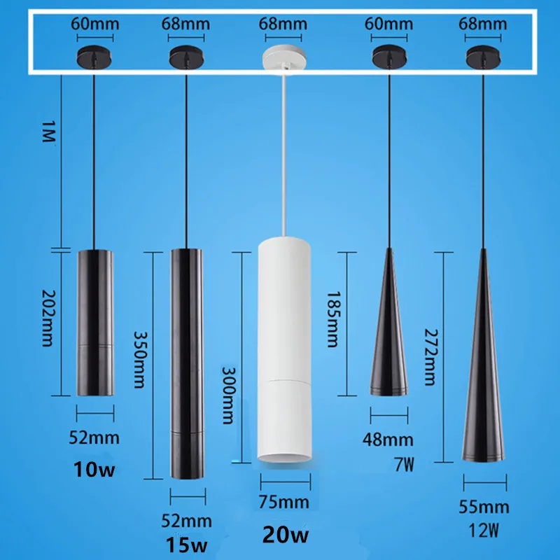 Затемнения светодиодный подвесные светильники COB потолочные 7 Вт 12 AC85-265V конус